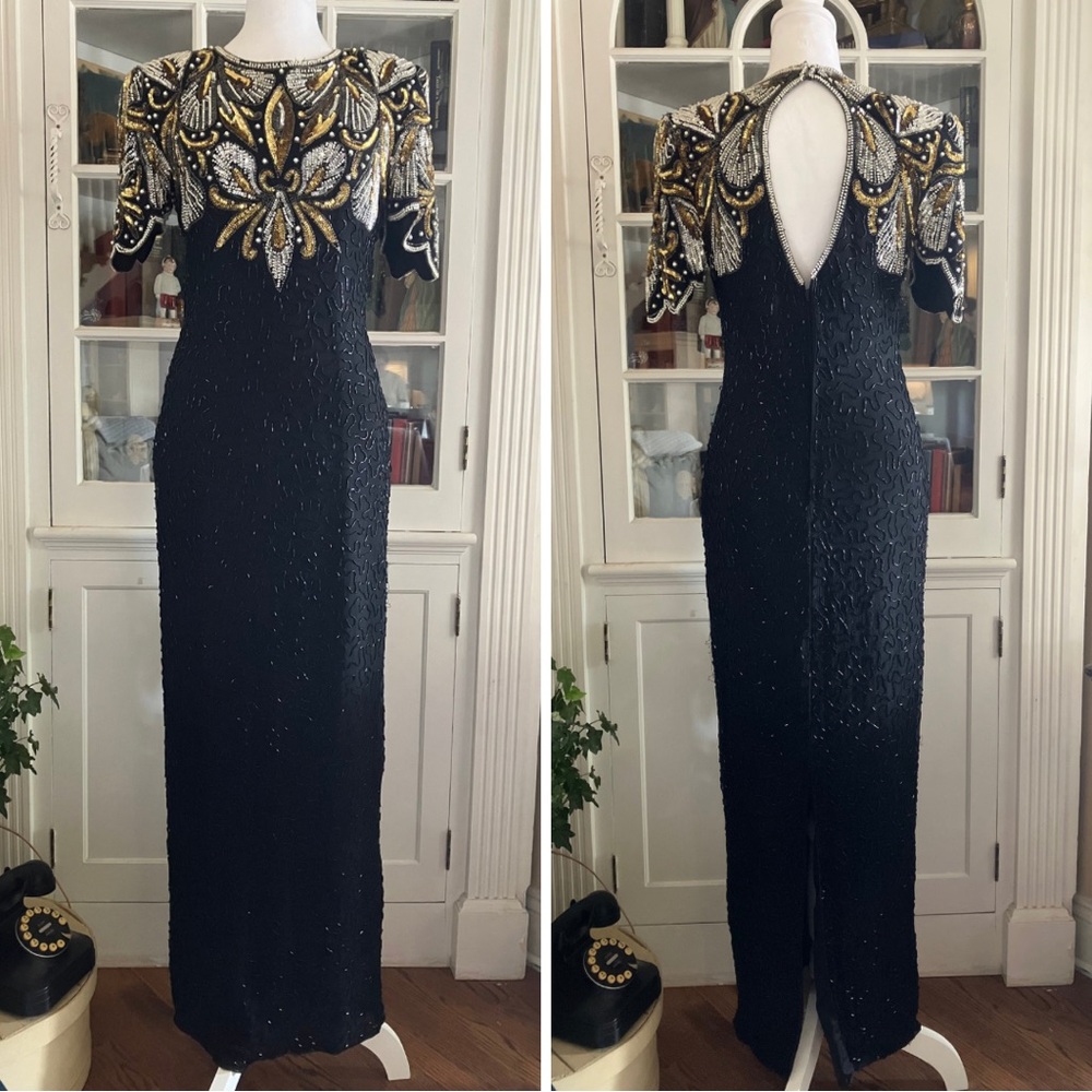Vintage 90s Beaded Silk Dress by Laurence Kazar